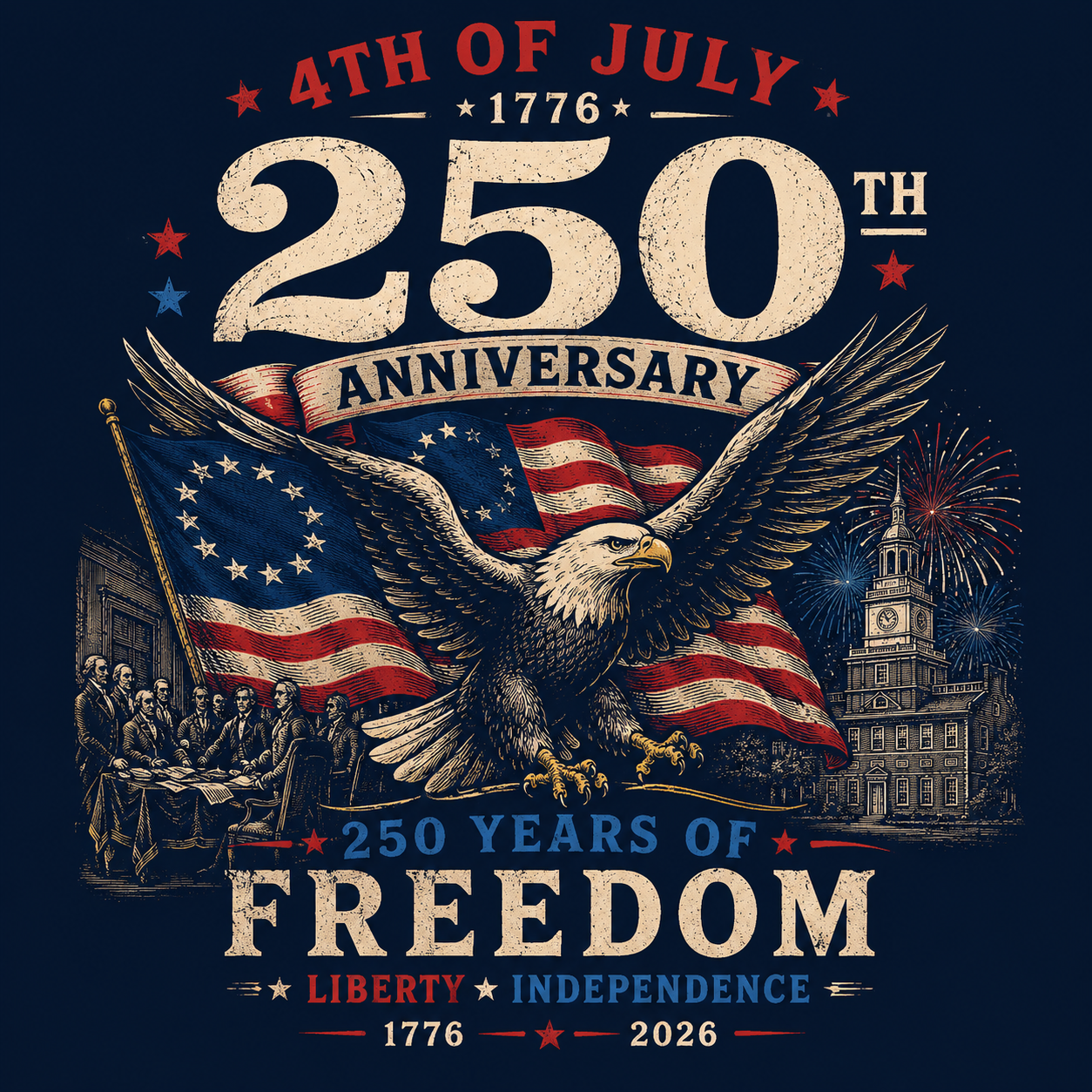 4th of July 250th Independence Day T-Shirt – America 1776–2026 Patriotic Tee