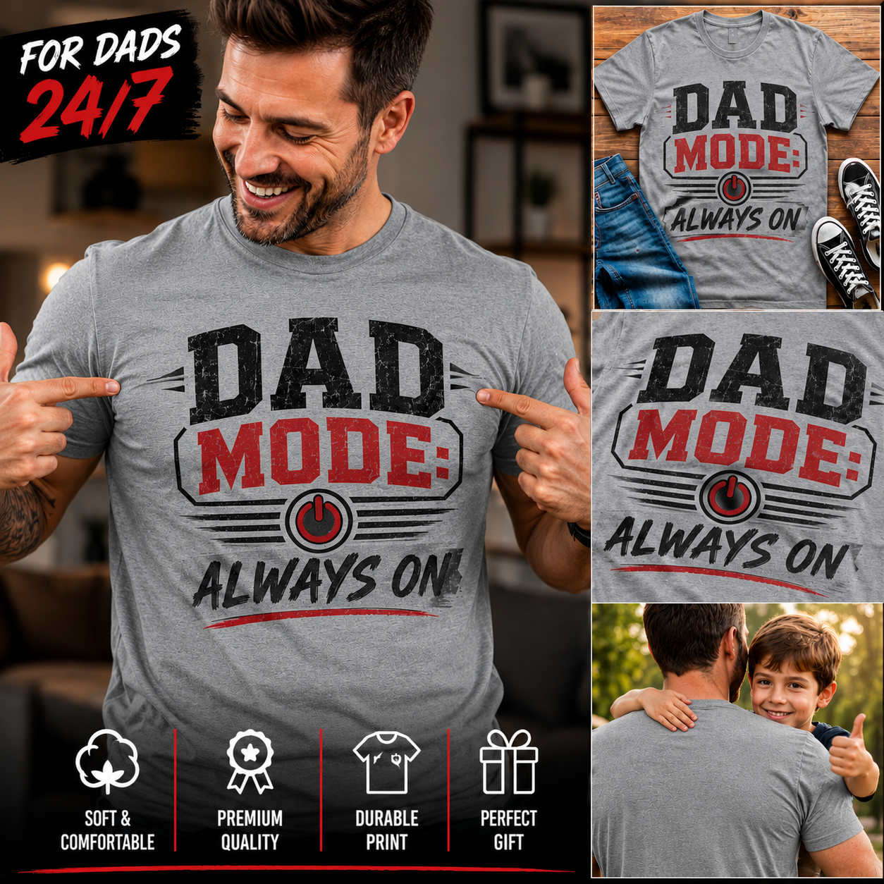 Dad Mode: Always On – Funny Graphic Dad T-Shirt